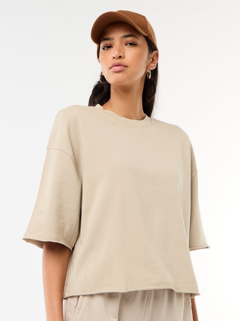 Camiseta manga 3/4 en felpa Beige - Kiabi