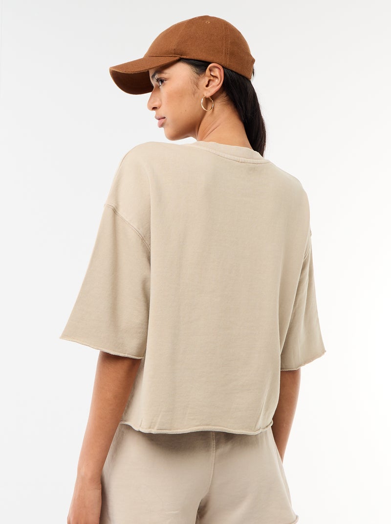 Camiseta manga 3/4 en felpa Beige - Kiabi