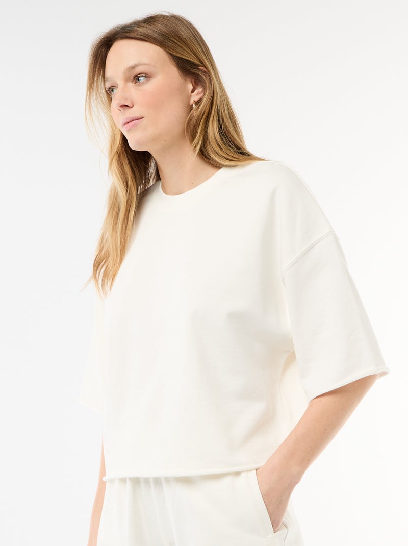 Camiseta manga 3/4 en felpa Blanco - Kiabi
