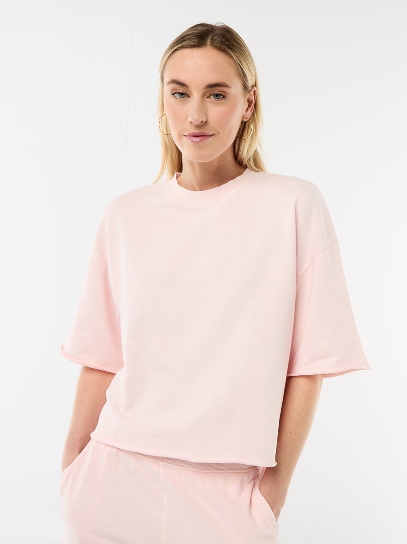 Camiseta manga 3/4 en felpa Rosa - Kiabi