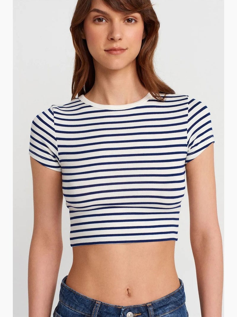 Camiseta manga corta a rayas dilvin Blanco Azul - Kiabi