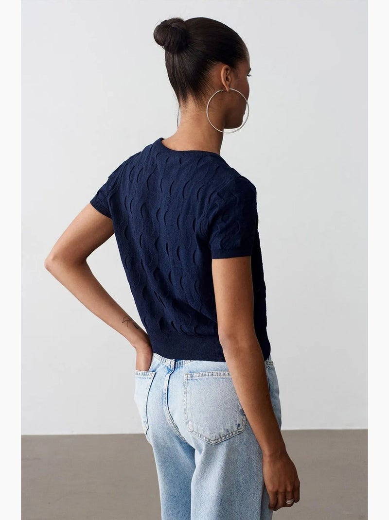 Camiseta manga corta canalé texturizada dilvin Azul laguna - Kiabi
