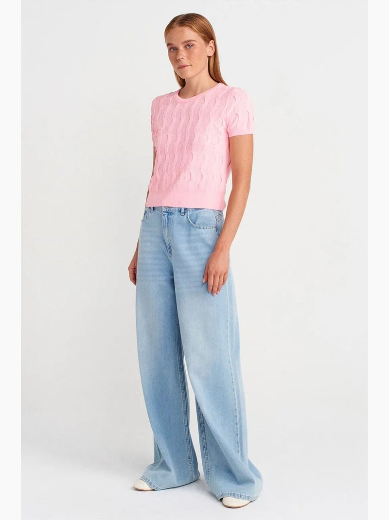 Camiseta manga corta canalé texturizada dilvin Rosa pálido - Kiabi