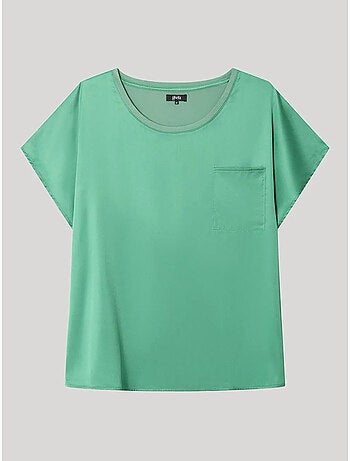 Camiseta manga corta con bolsillo delantero, de satén y punto