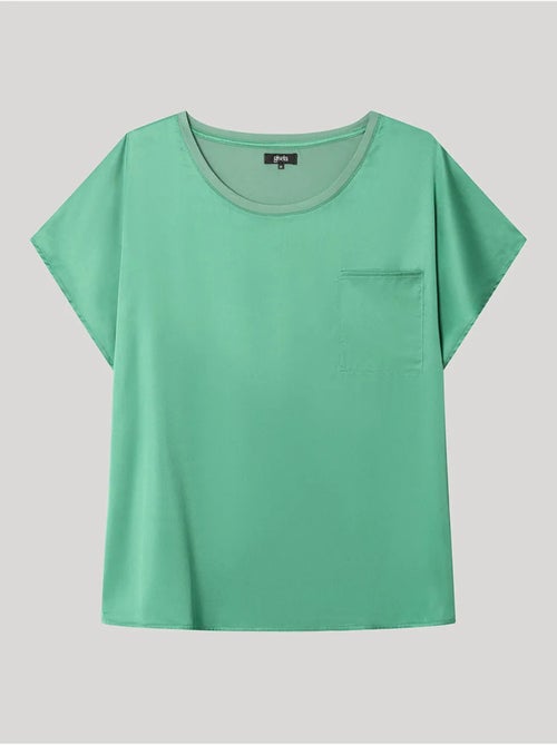 Camiseta manga corta con bolsillo delantero, de satén y punto - Kiabi Camiseta manga corta con bolsillo delantero, de satén y punto - Kiabi