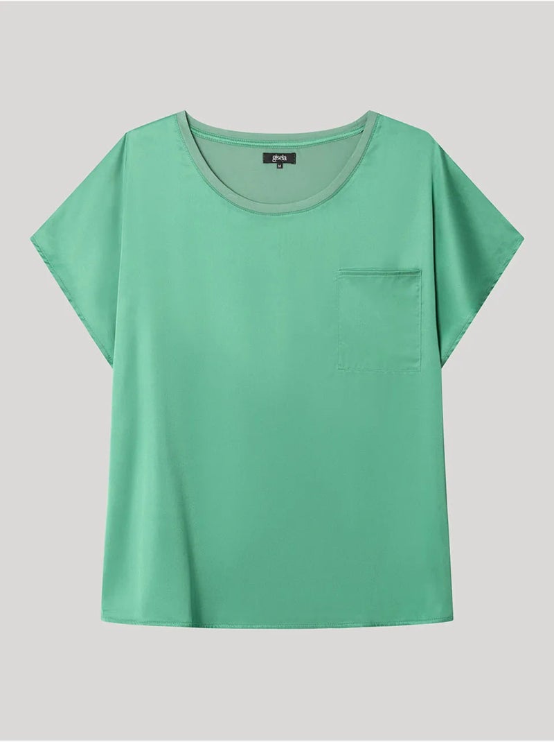 Camiseta manga corta con bolsillo delantero, de satén y punto Azul Verde - Kiabi
