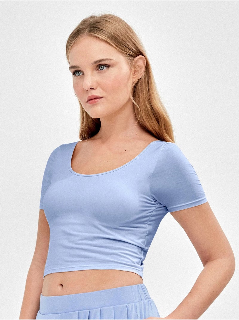 Camiseta manga corta con sujetador y foam sin aros Azul - Kiabi