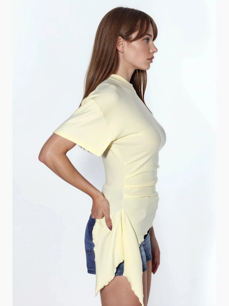 Camiseta manga corta cuello redondo amplia drapeada busem Amarillo limón - Kiabi