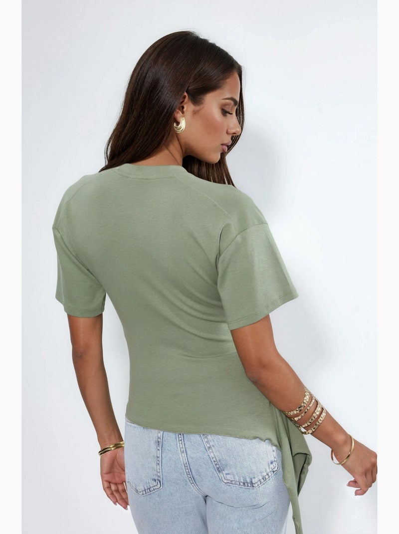 Camiseta manga corta cuello redondo amplia drapeada busem Caqui - Kiabi