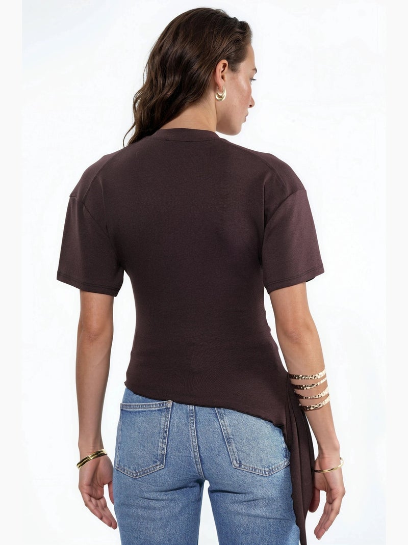 Camiseta manga corta cuello redondo amplia drapeada busem Marrón chocolate - Kiabi