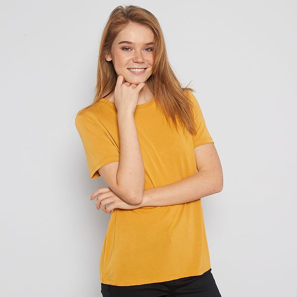 Camiseta manga corta modal Mujer talla 34 a 48 AMARILLO Camisa vaporosa sin mangas Mujer talla 34 a 48 AMARILLO
