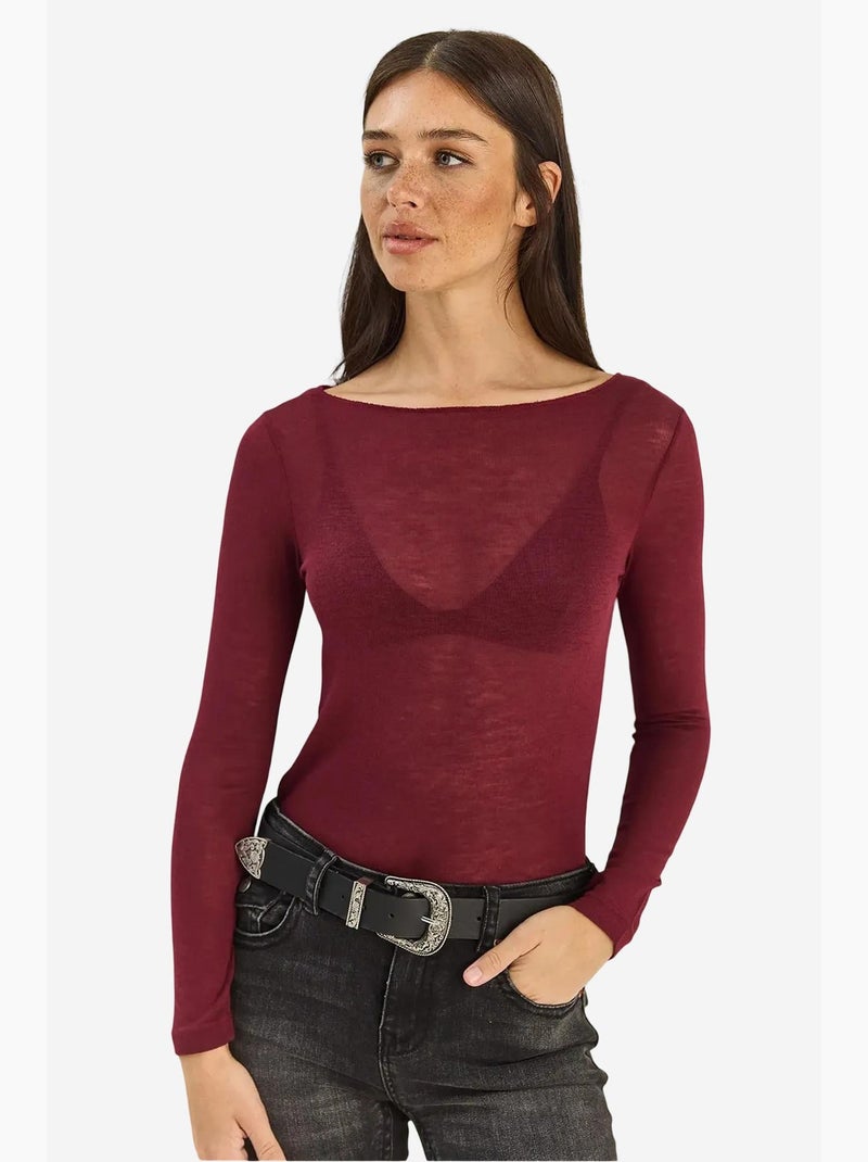 Camiseta manga larga algodón transparente lucci Rojo burdeos - Kiabi