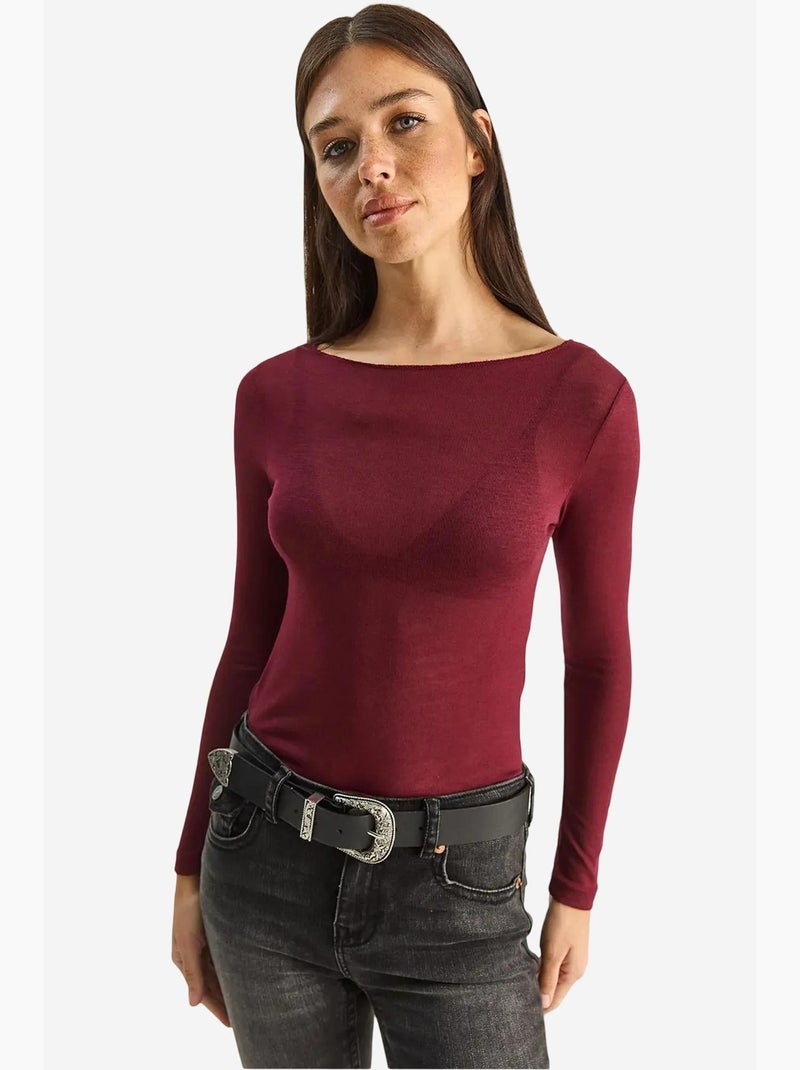Camiseta manga larga algodón transparente lucci Rojo burdeos - Kiabi