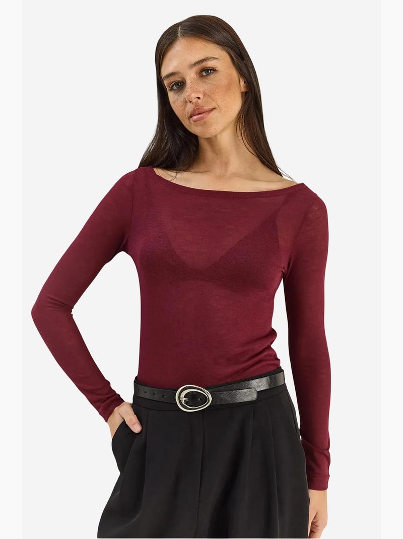 Camiseta manga larga básica cuello redondo transparente lucci Rojo burdeos - Kiabi