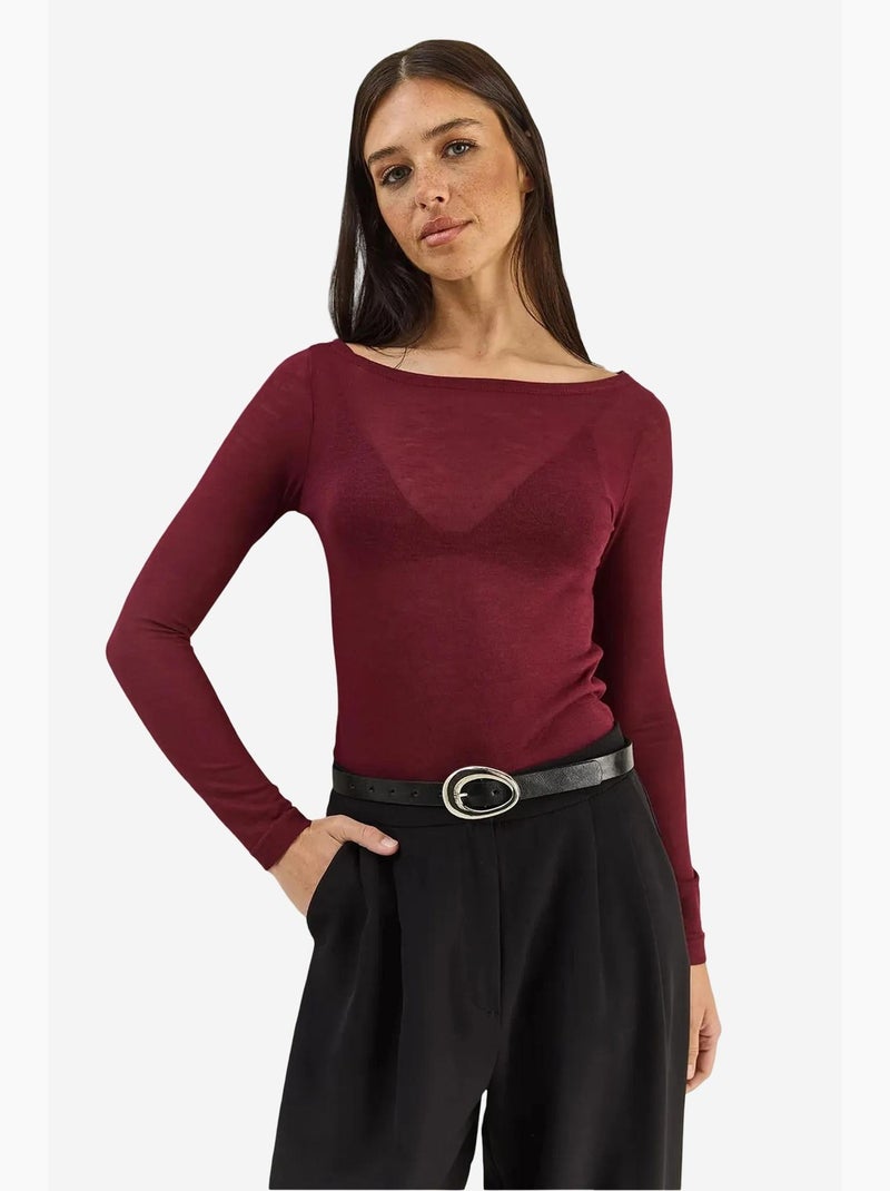 Camiseta manga larga básica cuello redondo transparente lucci Rojo burdeos - Kiabi