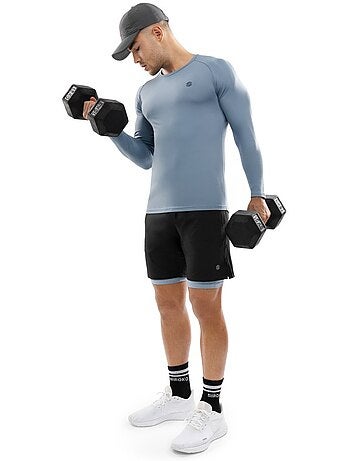 Camiseta manga larga entrenamiento hombre fitness hombre aqua