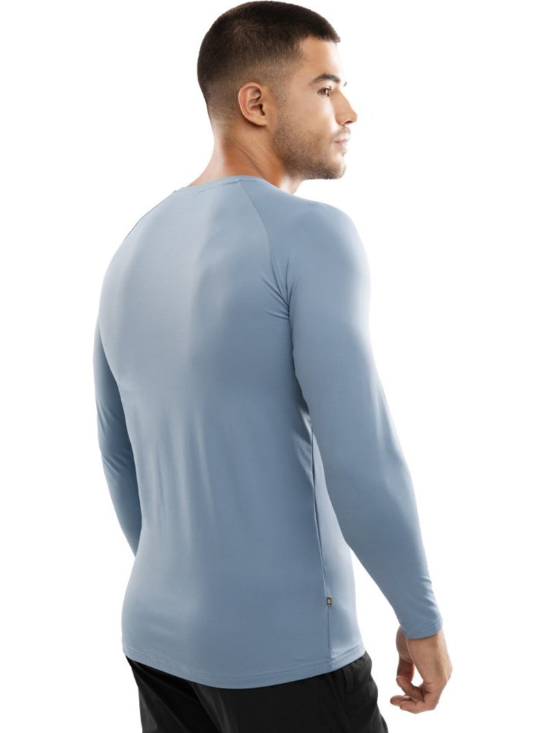 Camiseta manga larga entrenamiento hombre fitness hombre aqua Azul - Kiabi