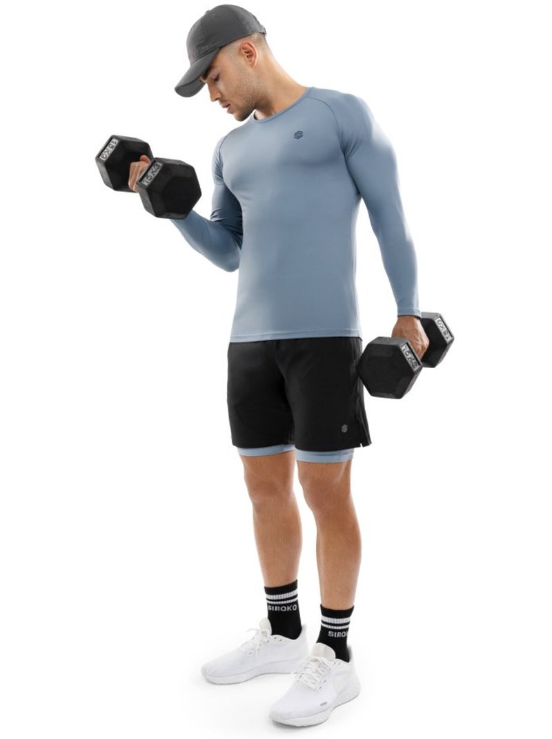 Camiseta manga larga entrenamiento hombre fitness hombre aqua Azul - Kiabi