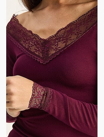 Camiseta manga larga escote pico encaje lucci