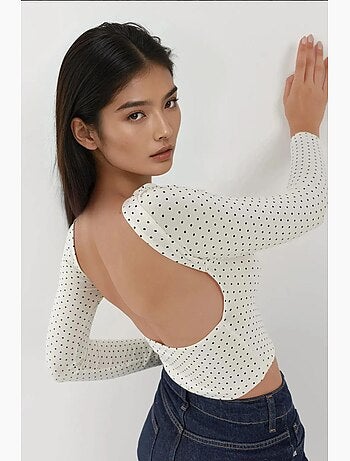 Camiseta manga larga espalda abierta de lunares ajustada hiccup