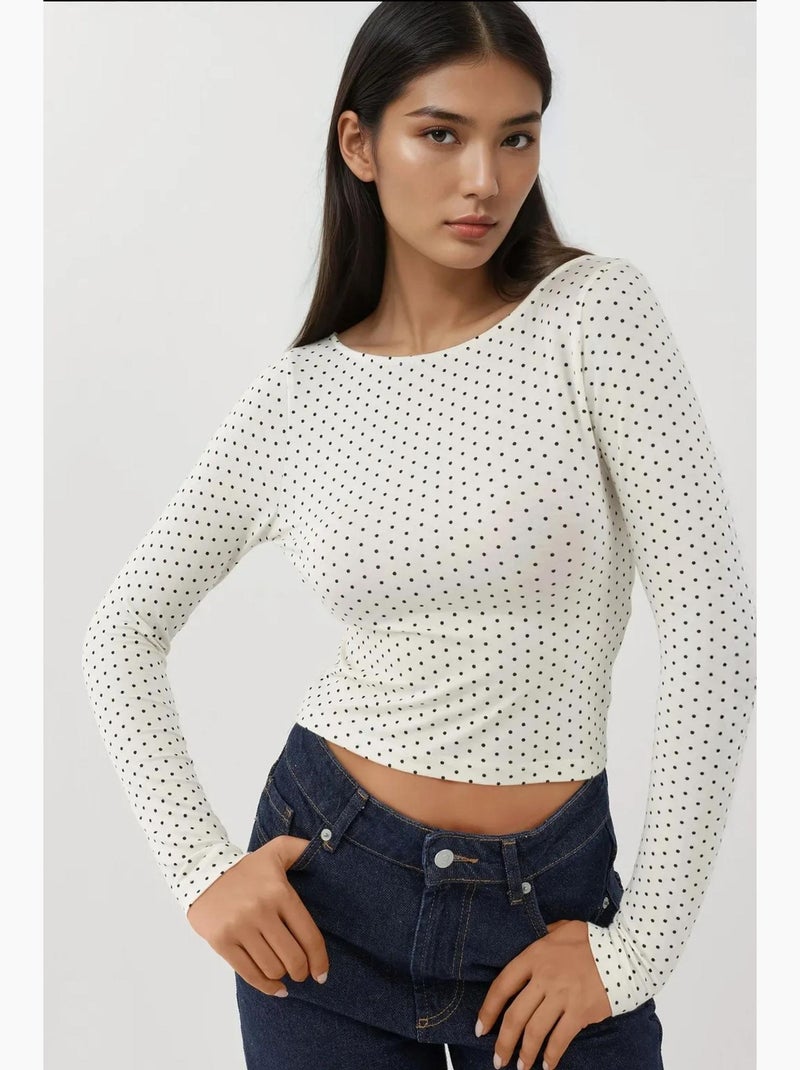 Camiseta manga larga espalda abierta de lunares ajustada hiccup Blanco - Kiabi