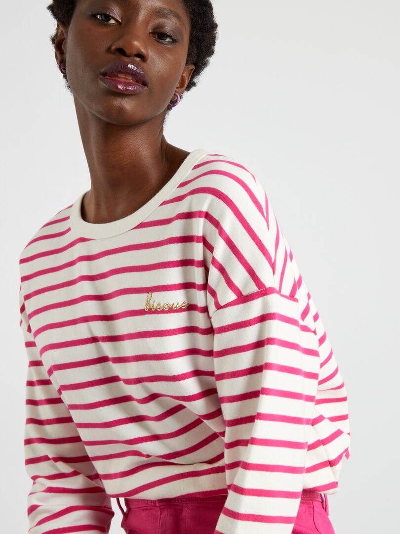 Camiseta marinera con bordado ROSA - Kiabi