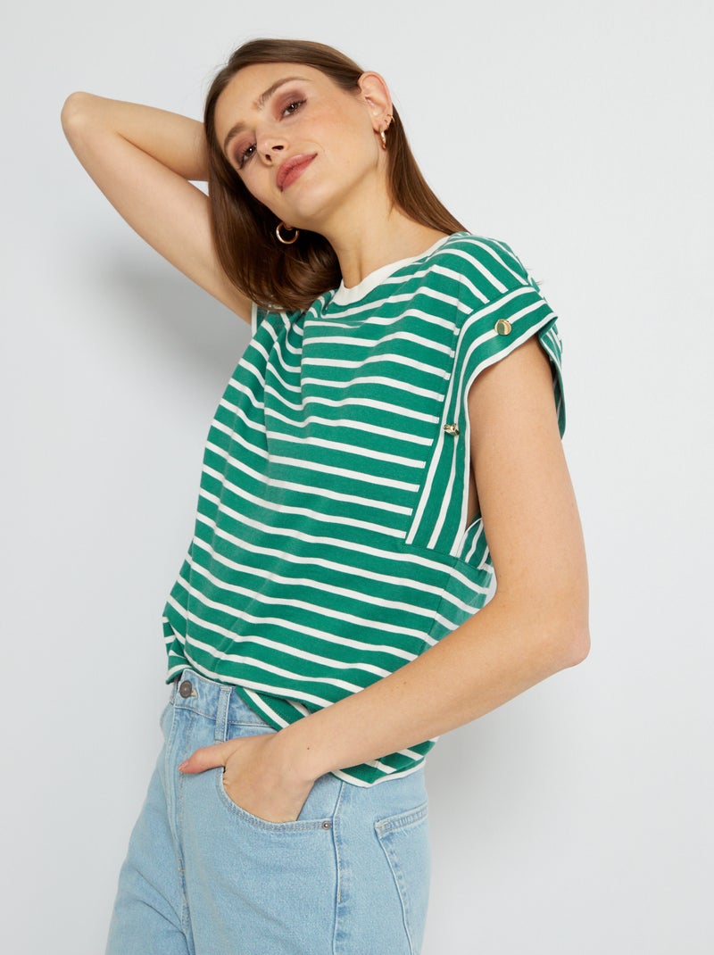 Camiseta marinera de punto con pedrería BEIGE - Kiabi