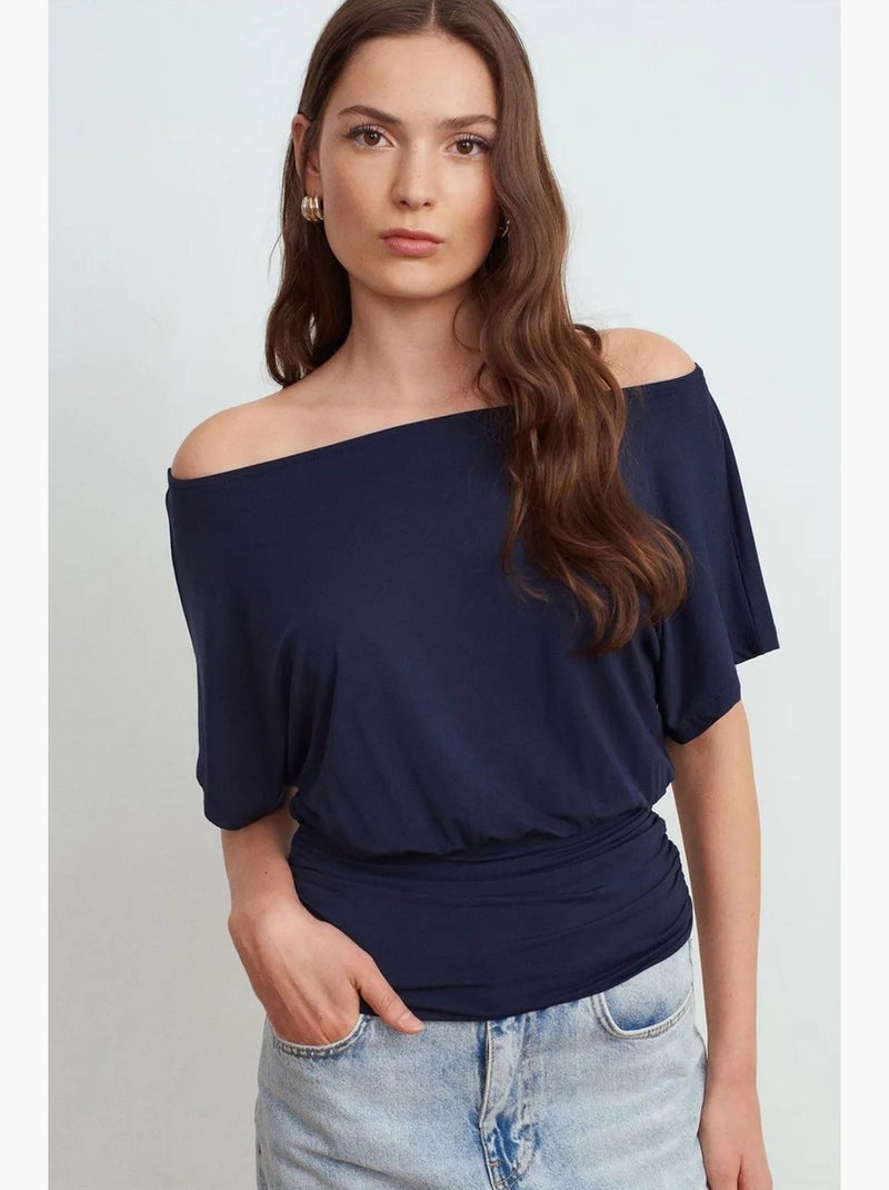 Camiseta mezcla modal recortes cuello redondo manga corta dilvin Azul marino - Kiabi