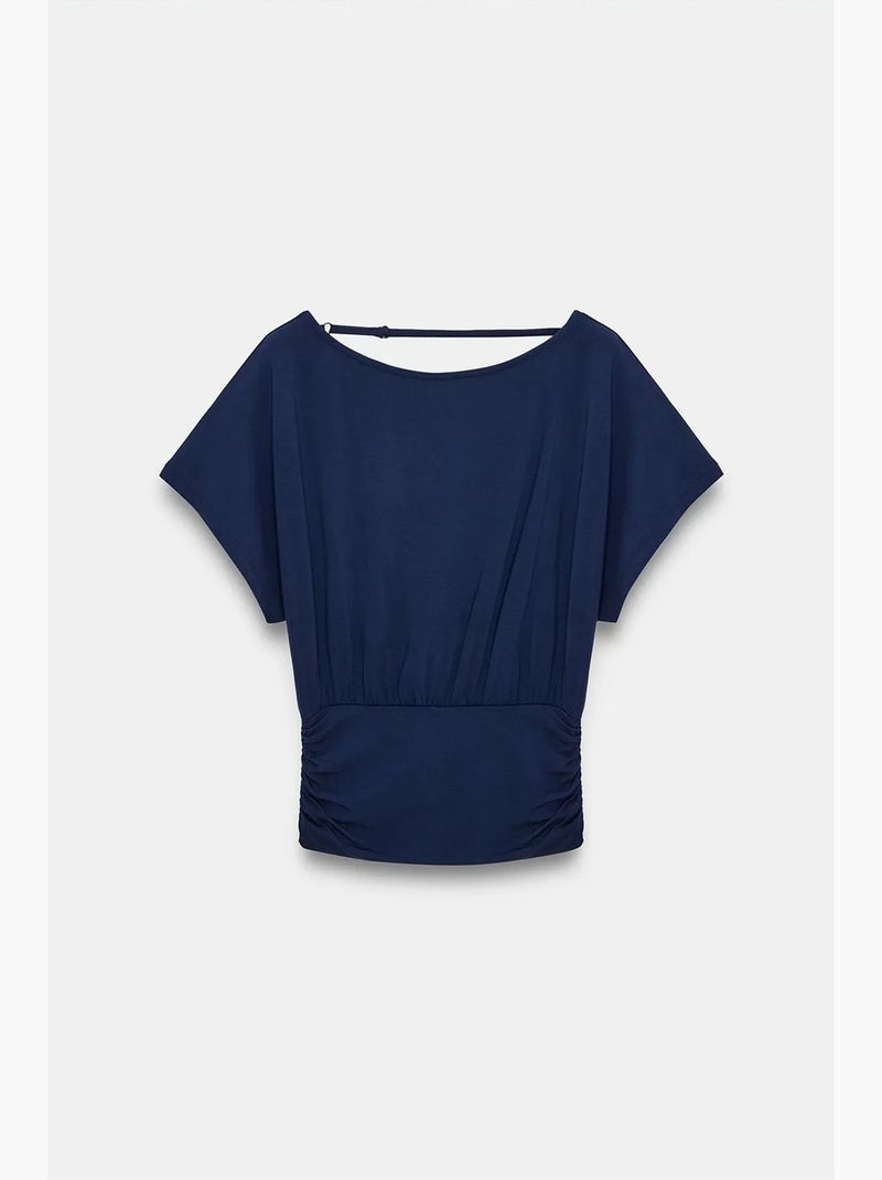 Camiseta mezcla modal recortes cuello redondo manga corta dilvin Azul marino - Kiabi