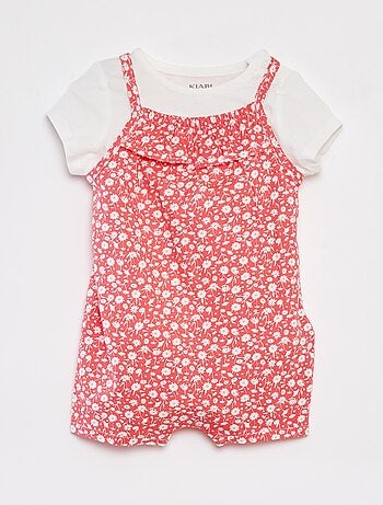Camiseta + mono corto con estampado floral - 2 piezas