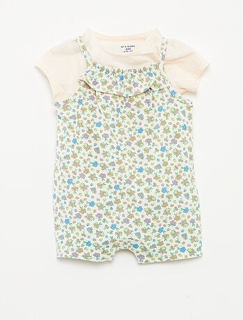 Camiseta + mono corto con estampado floral - 2 piezas
