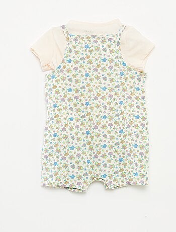 Camiseta + mono corto con estampado floral - 2 piezas