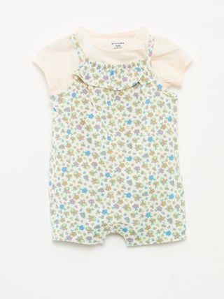 Camiseta + mono corto con estampado floral  - 2 piezas