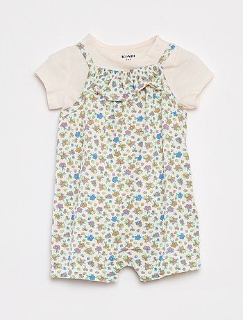 Camiseta + mono corto con estampado floral - 2 piezas