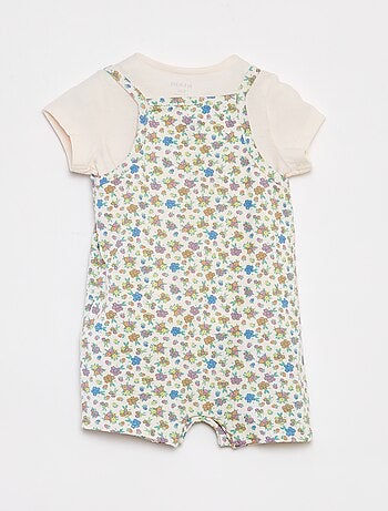 Camiseta + mono corto con estampado floral - 2 piezas