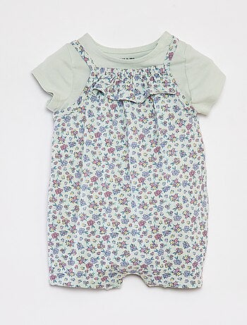 Camiseta + mono corto con estampado floral - 2 piezas