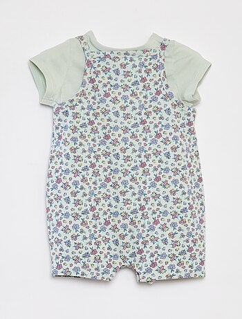Camiseta + mono corto con estampado floral - 2 piezas