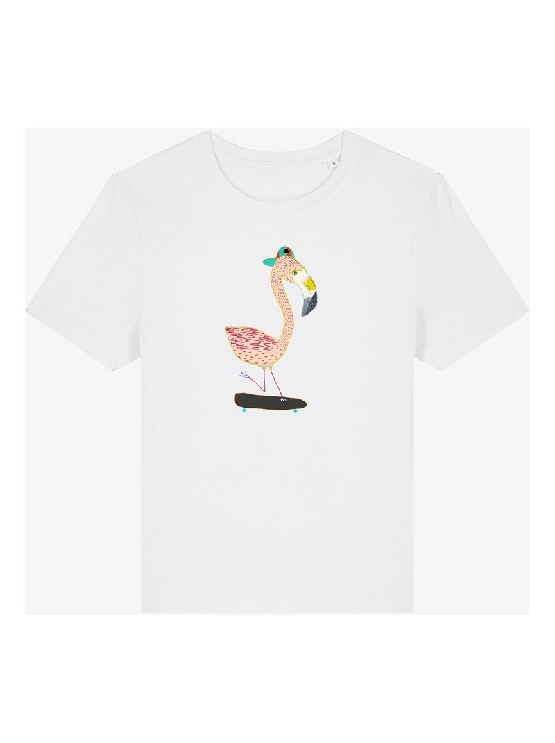 Camiseta Mujer - FLAMINGO SKATER Blanco - Kiabi