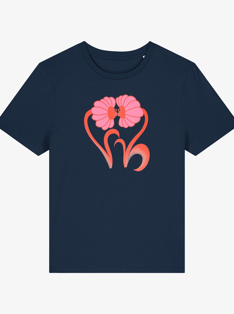 Camiseta Mujer - FLOWERS Azul marino - Kiabi