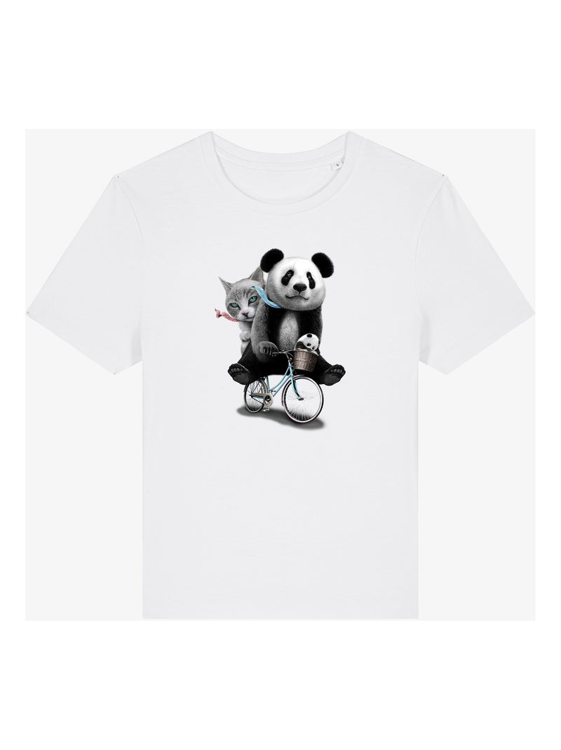 Camiseta Mujer - PANDA BICYCLE Blanco - Kiabi