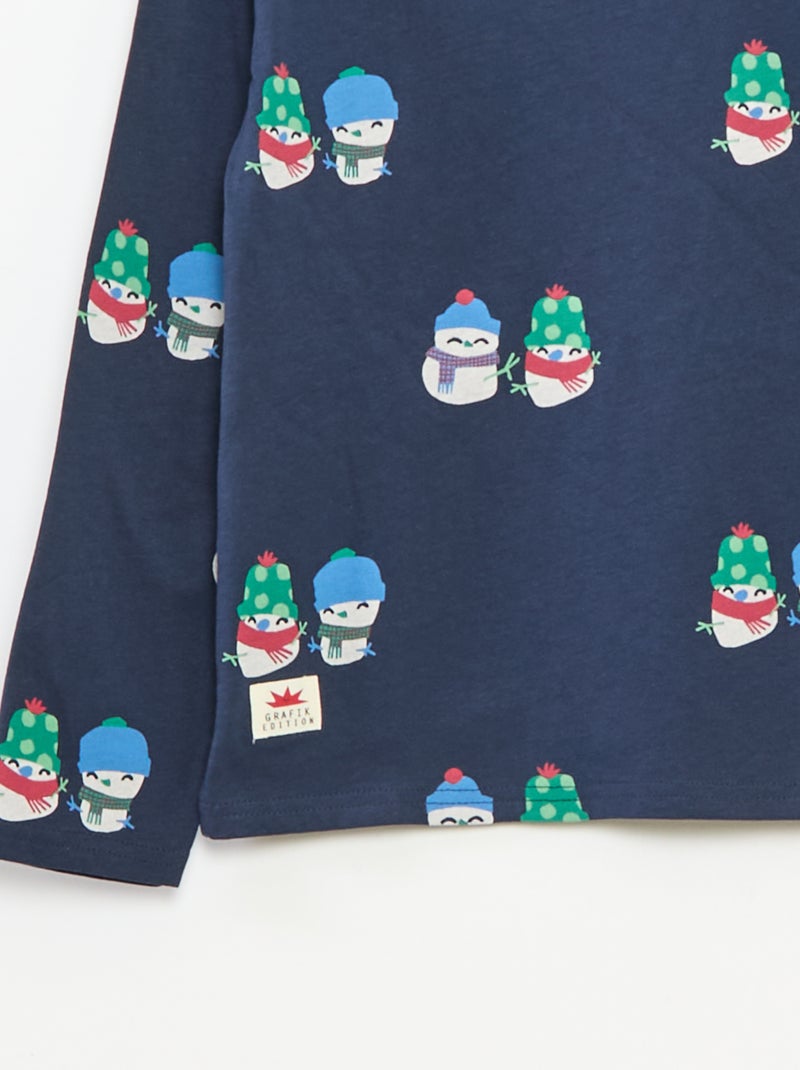 Camiseta navideña corte holgado de punto de algodón Azul - Kiabi