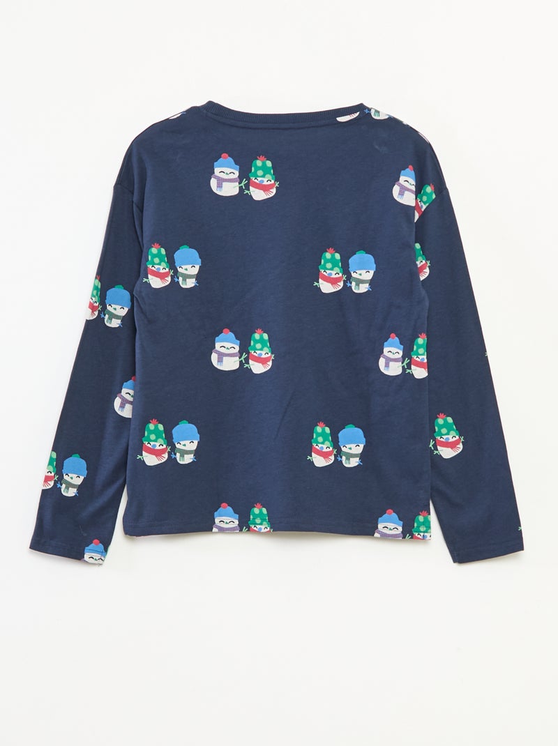 Camiseta navideña corte holgado de punto de algodón Azul - Kiabi