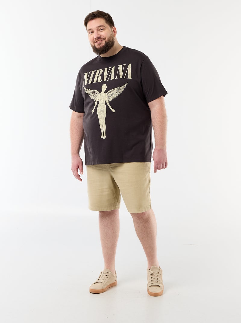 Camiseta 'Nirvana' de manga corta estampada por delante y por detrás Negro - Kiabi