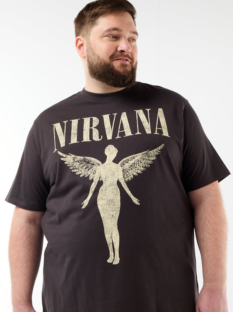 Camiseta 'Nirvana' de manga corta estampada por delante y por detrás Negro - Kiabi