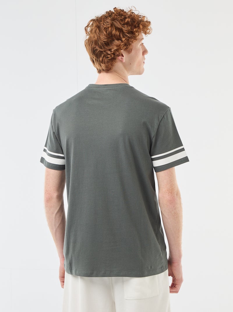 Camiseta 'One Piece' de algodón liso con rayas en las mangas Kaki - Kiabi