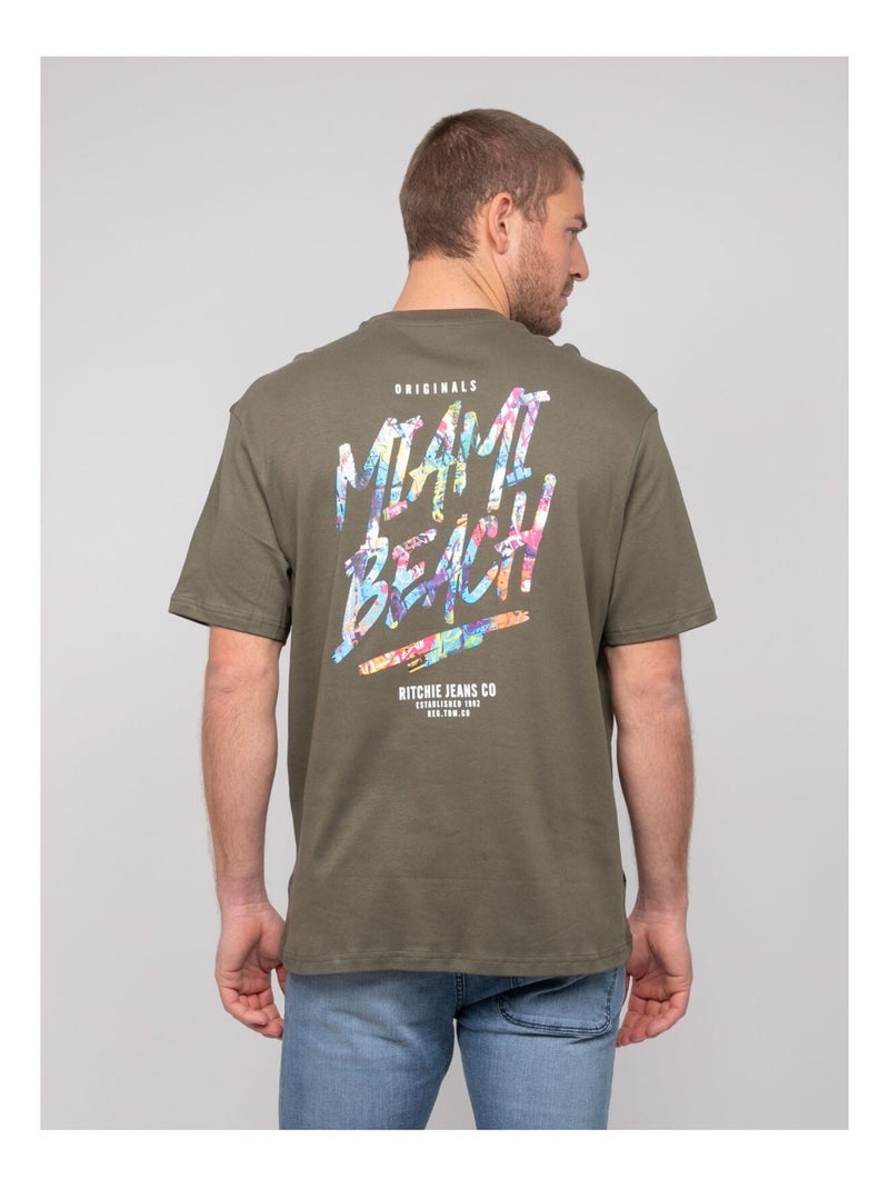 Camiseta oversize algodón motivos NASCADE Caqui - Kiabi