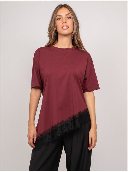 Camiseta oversize asimétrica con ribete de encaje forinel - Kiabi