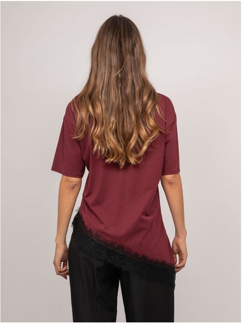 Camiseta oversize asimétrica con ribete de encaje forinel - Kiabi
