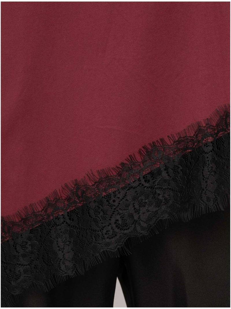 Camiseta oversize asimétrica con ribete de encaje forinel Burdeos - Kiabi