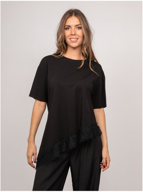 Camiseta oversize asimétrica con ribete de encaje forinel - Kiabi